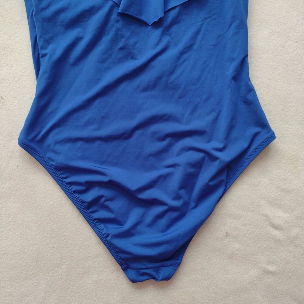 Trina Turk Blue Ruffle Swimsuit 12 Off-The-Shoulder Fully Lined One-Piece - Picture 7 of 10